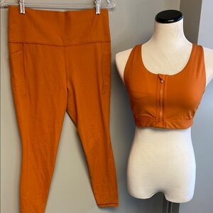 Athleta Orange Leggings with Wide Waistband & Sports Top